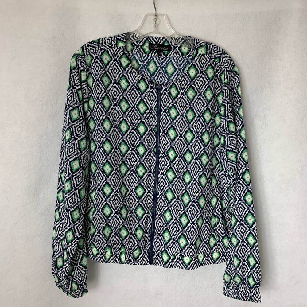 BACCINI‎ Zip Front Lightweight Jacket Blue and Green Women's Size Large